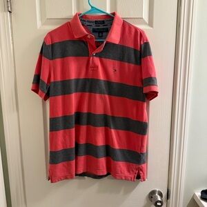 Tommy Hilfiger Men’s Coral Red & Charcoal Striped Polo